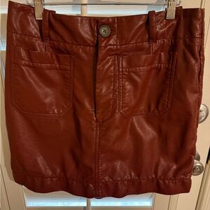 Anthropologie Brick Red Faux Leather Mini Skirt
